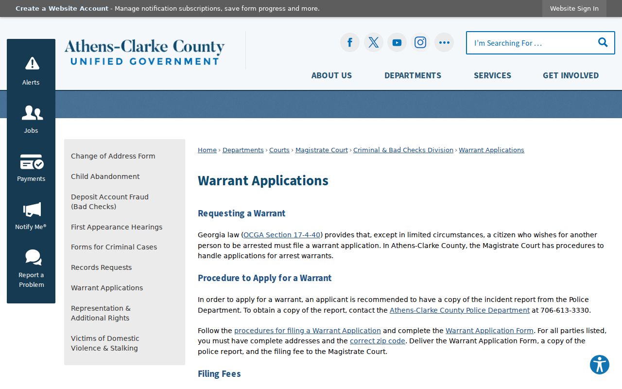 Clarke County warrant search Magistrate application process