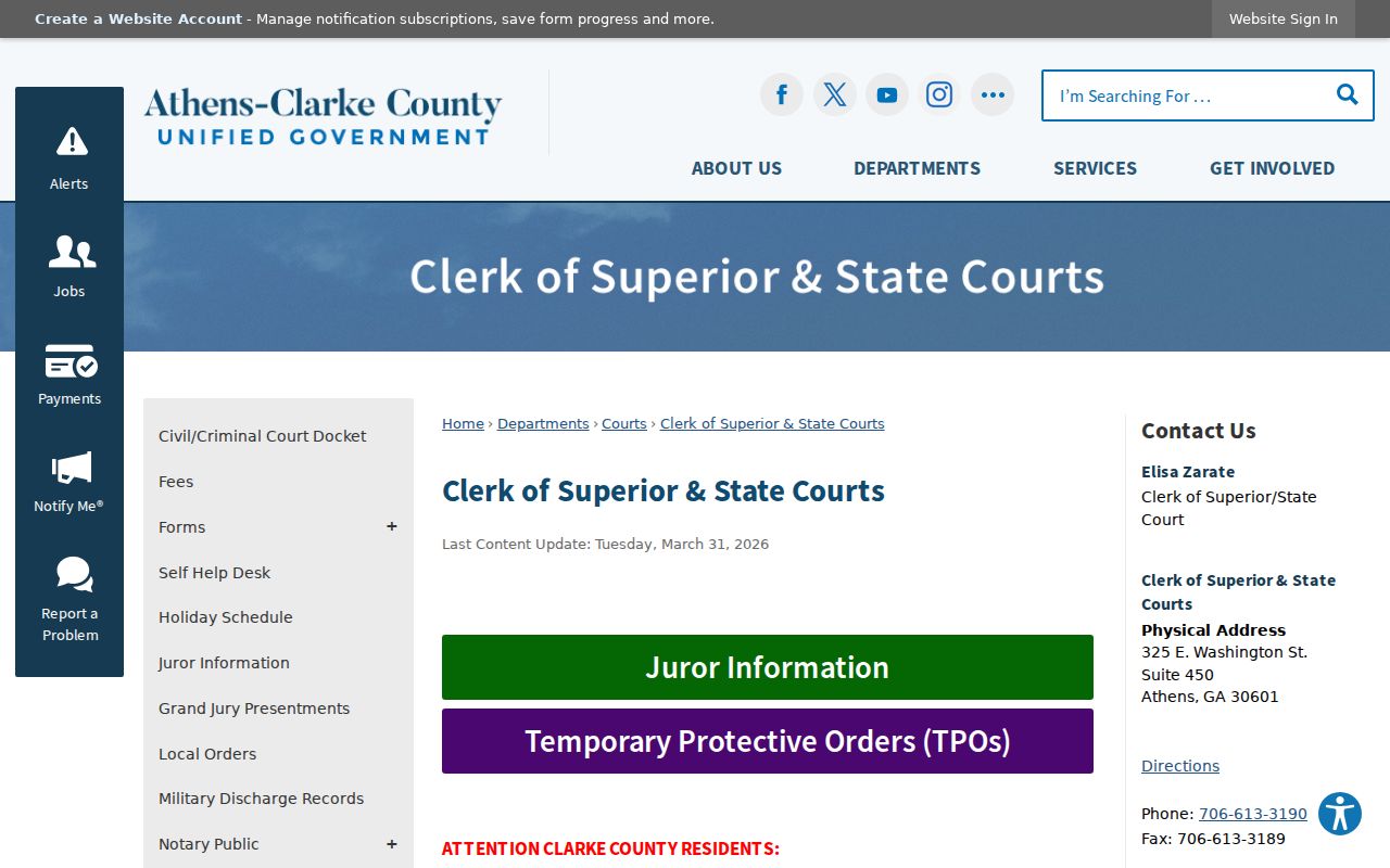 Clarke County arrest warrant clerk record custodian information