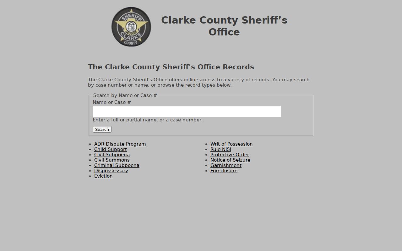 Clarke County warrant records sheriff search