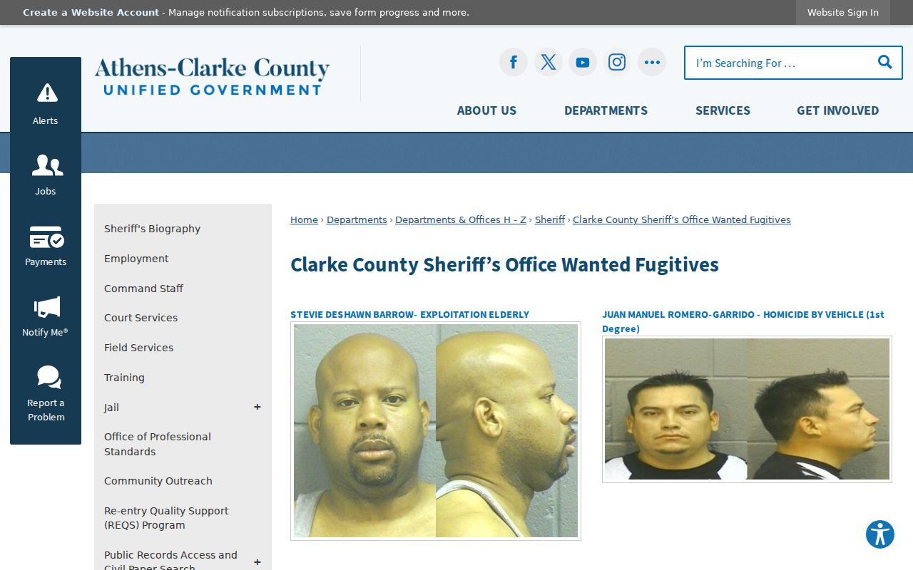 Clarke County warrant records Wanted Fugitives program